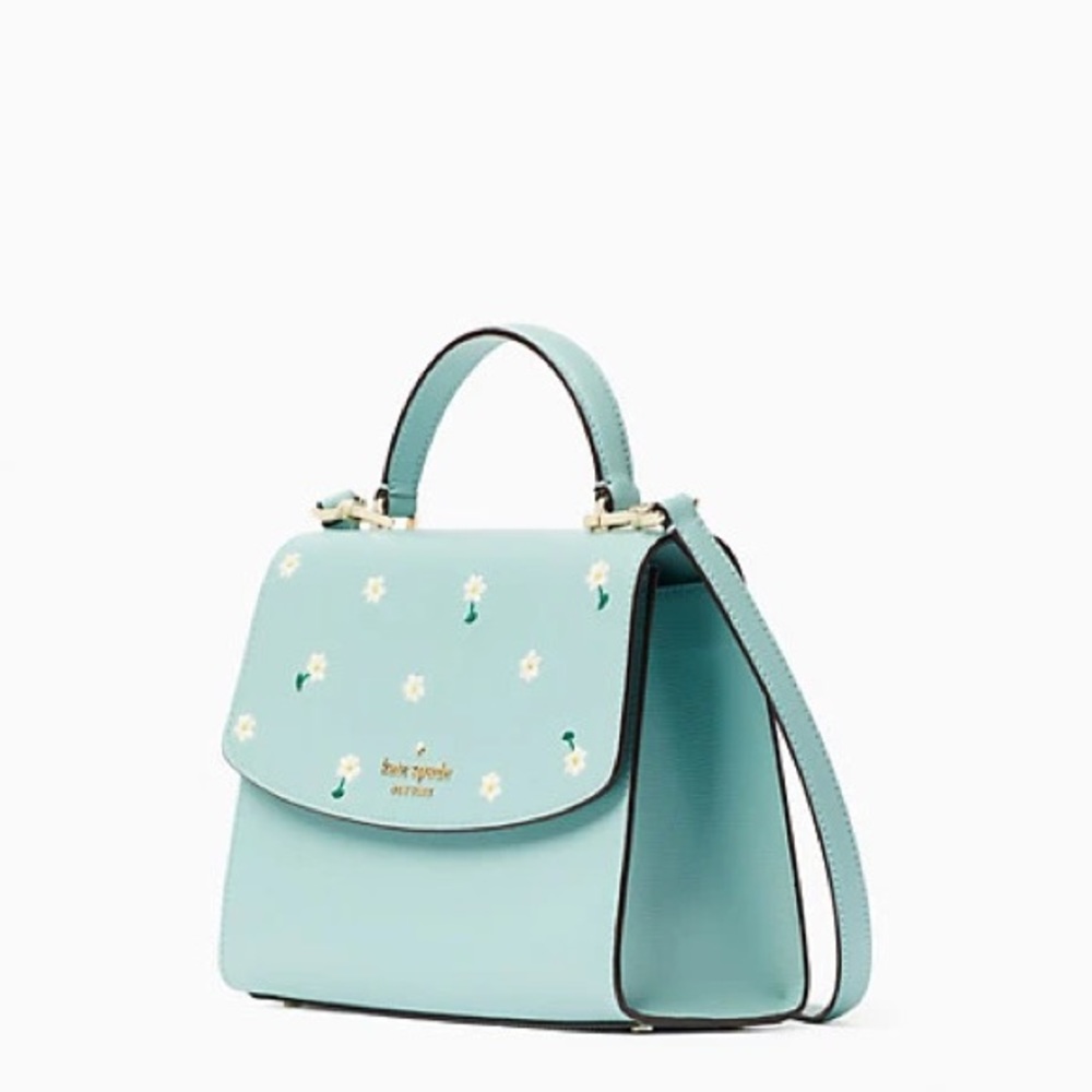 ♠️Kate Spade Embroidered Lea Daisy Floral Top Handle Satchel Aphrodite Green NWT - Picture 4 of 14